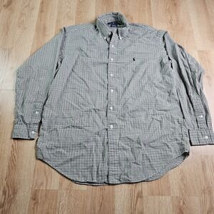 Ralph Lauren Polo Shirt‎ Mens Medium  Blake Fit Black Plaid Button Front Casual